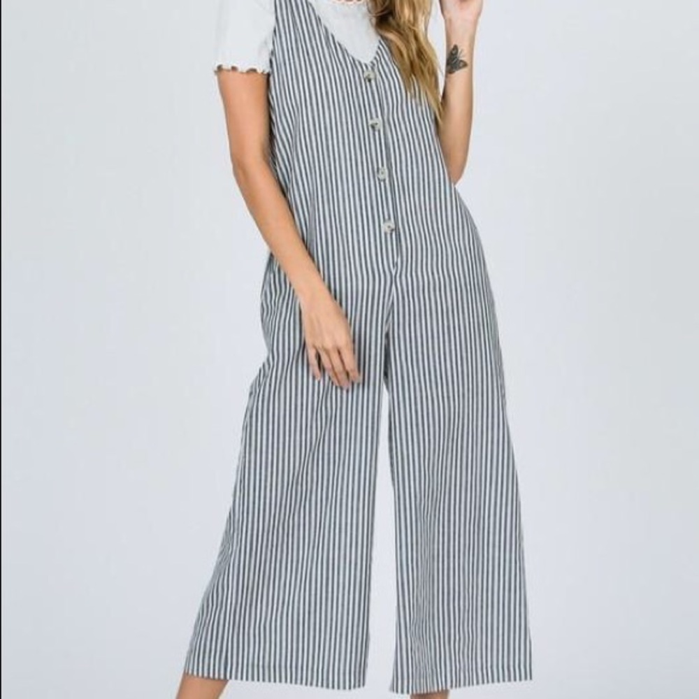 Striped Button Front Jumpsuit